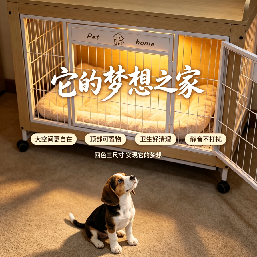 宠物笼子狗笼子室内水洗四色三尺寸大空间顶部可置物静音带轮家用