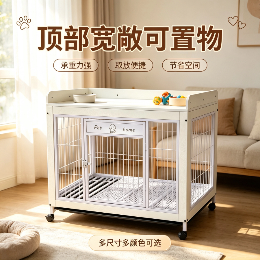 室内狗笼子幼犬带厕所托盘简易安装可移动金属双层收纳置物架
