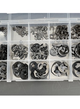 400PCS E扣卡簧垫圈黑色锰钢开口E型轴扣挡圈M1.5-M10 10种规格盒