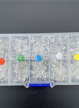 共300PCS 5种颜色F3+5mmLED发光二极管白发红黄蓝绿白灯套盒装个