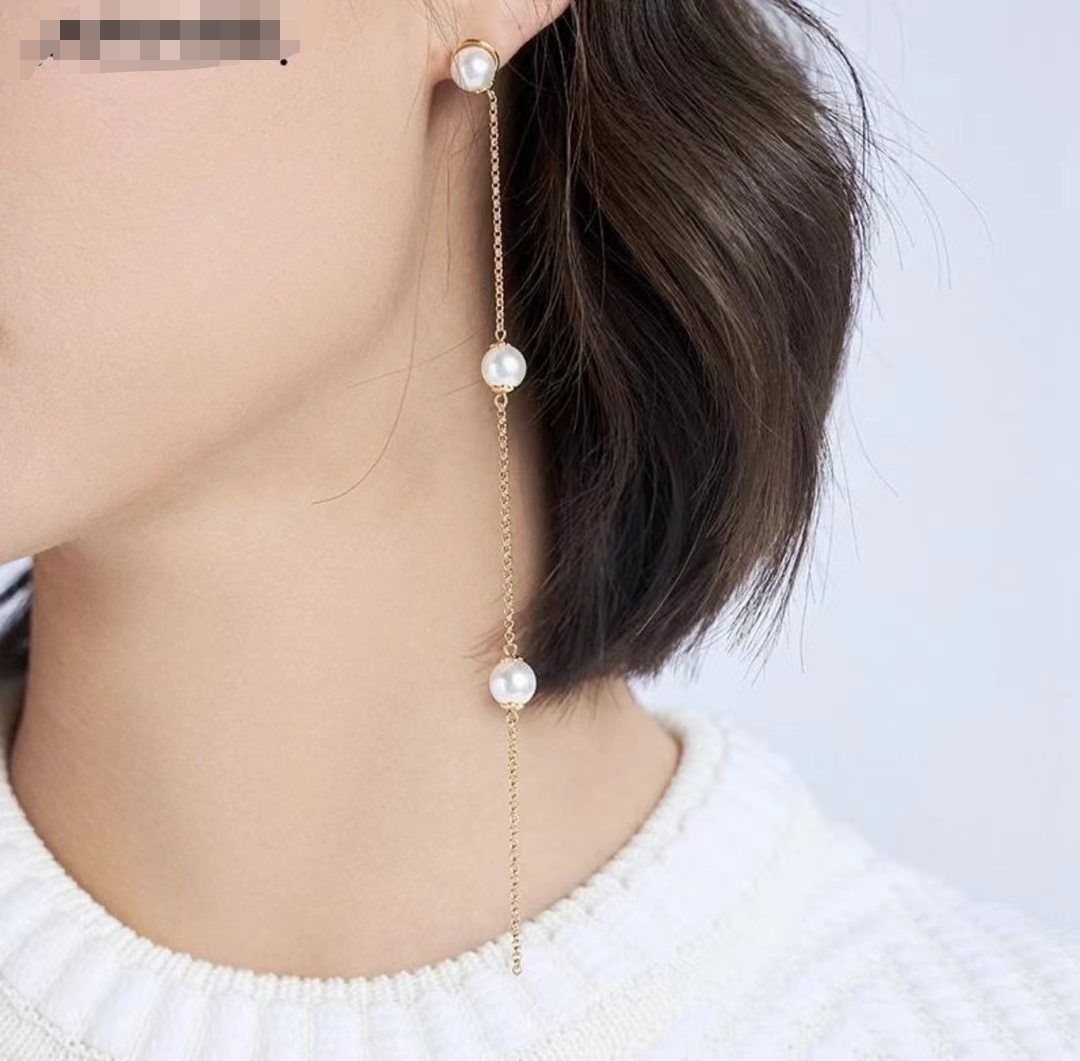 季阿玛施新颖2024新款耳饰品时尚百搭珍珠耳线长耳环