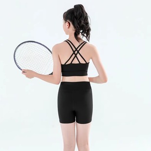 儿童双层瑜伽瑜伽服背心女童高弹力健身训练舞蹈内衣中大童防凸点