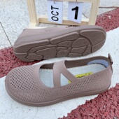 新款 松紧带单鞋 妈妈鞋 2025春夏季 透气飞织网面鞋 中老年单鞋 镂空鞋