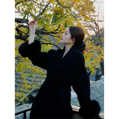 可拆卸狐狸毛袖口双面羊