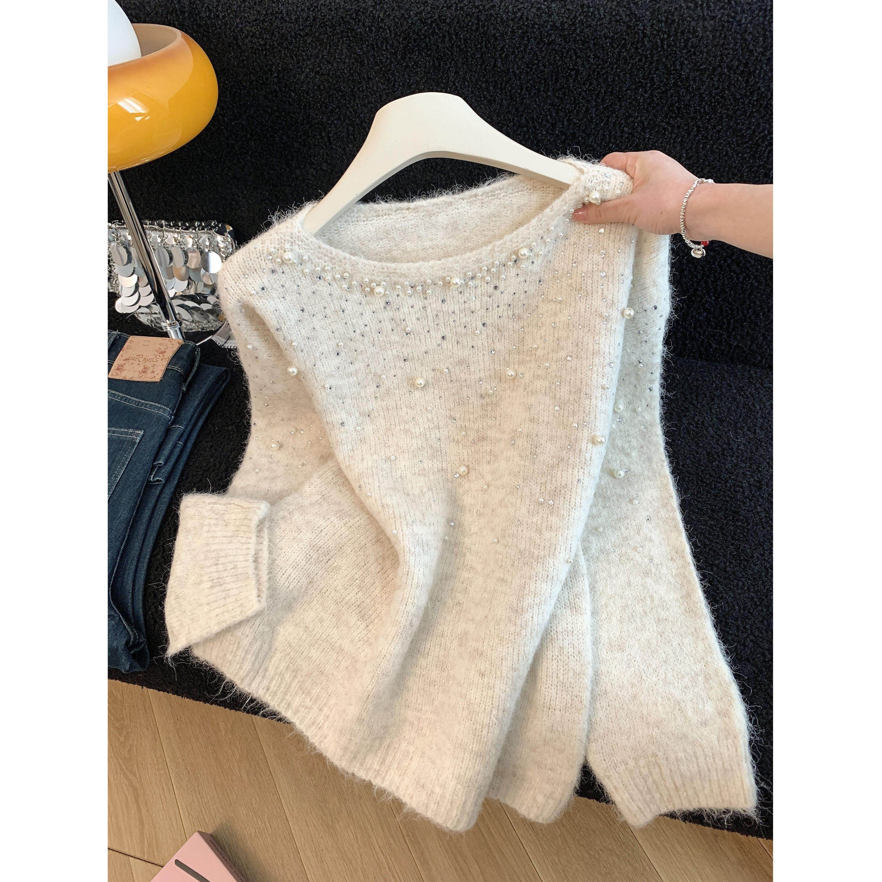 女装温柔风高级感钉珠毛衣秋冬巨好看宽松慵懒针织衫,女装/女士精品,羊绒衫,淘宝优惠券,粉丝福利购,淘宝优惠卷