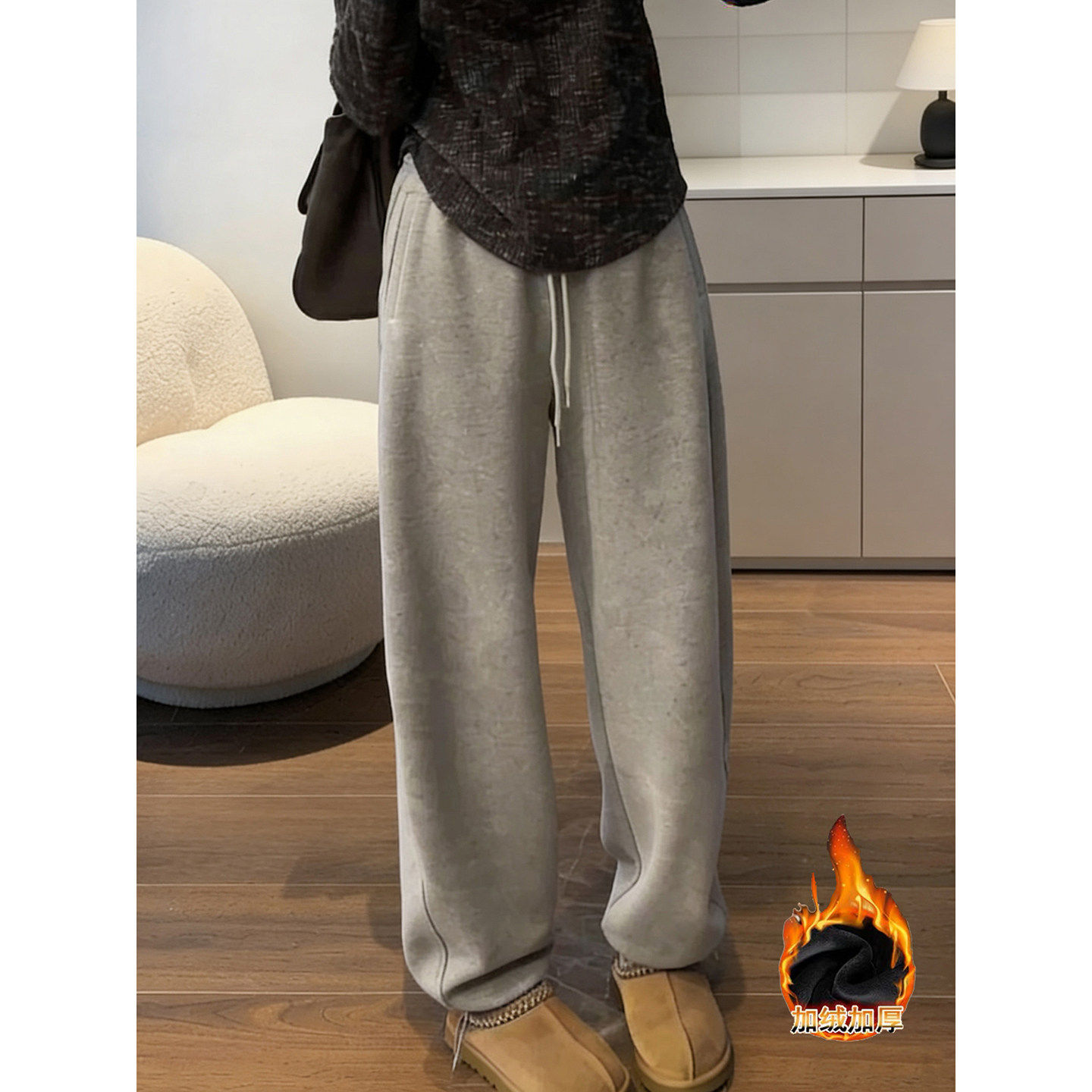 灰色加绒裤子女冬季2025新款爆款小个子加厚卫裤休闲运动阔腿长裤,女装/女士精品,休闲裤,淘宝优惠券,粉丝福利购,淘宝优惠卷