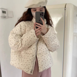 羽绒棉服女2025冬季新款小个子碎花短款棉衣清新甜美立领面包服