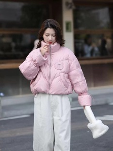 2026年冬季新款立领显瘦韩版时尚短款抽绳拉链保暖羽绒服