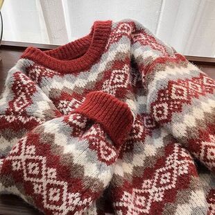 今年流行红色复古慵懒风韩系毛衣女秋冬新款宽松针织衫温柔风加厚