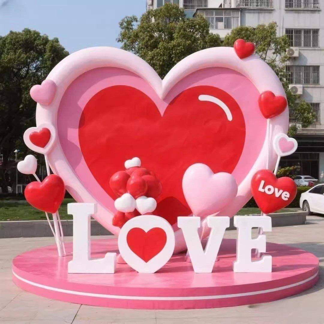 情人节装饰美陈定制卡通爱心LOVE造型拍照框粉色玻璃钢雕塑摆件,商业/办公家具,景观道具/景观摆件/景观装置,淘宝优惠券,粉丝福利购,淘宝优惠卷