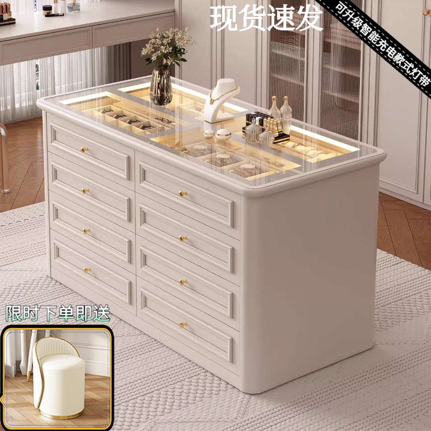 服装店衣帽间中岛台实木法式影楼珠宝首饰展示柜抽屉式斗柜收纳柜图片