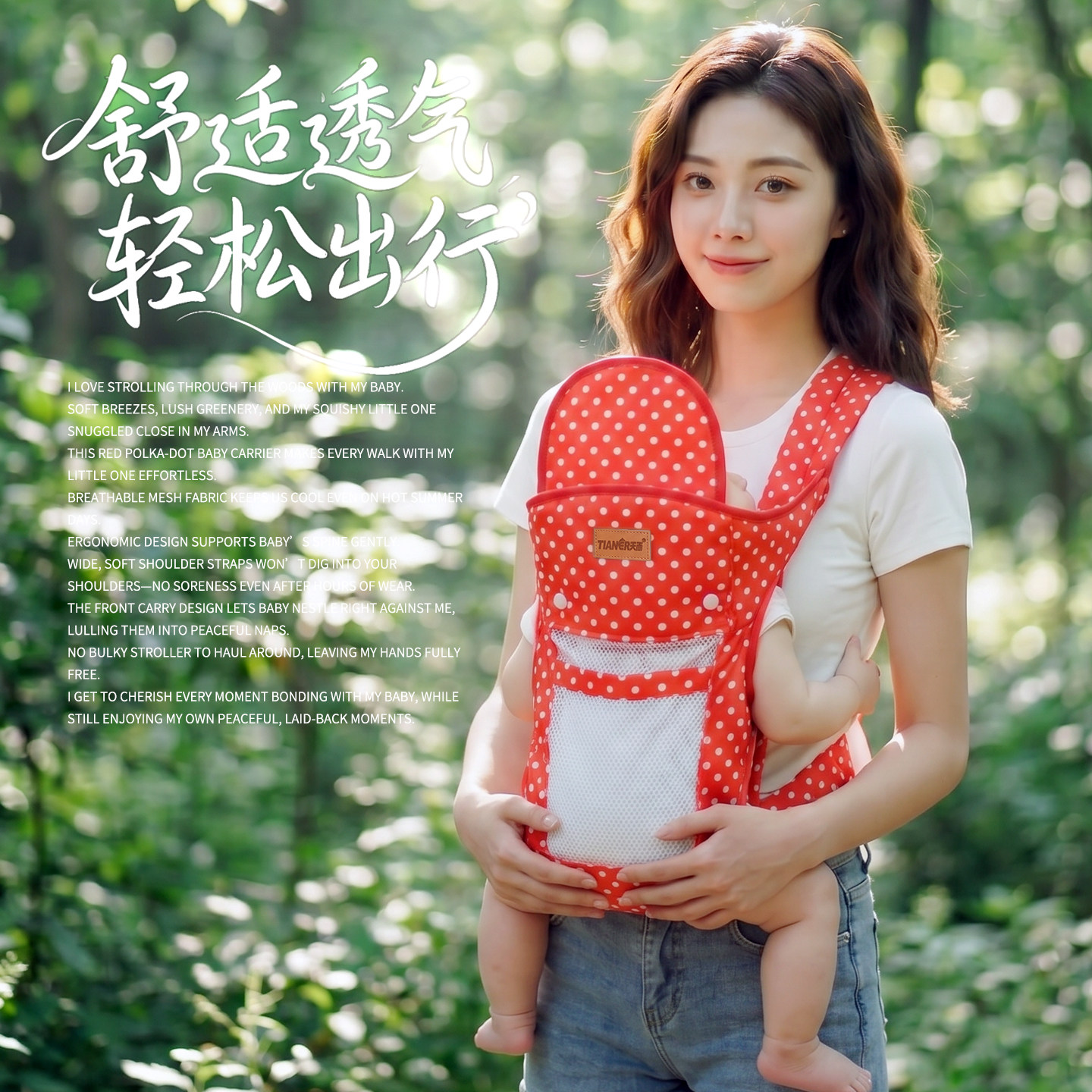 婴儿背带前抱式新生儿宝宝抱带传统老式红色交叉肩带横抱式背孩子