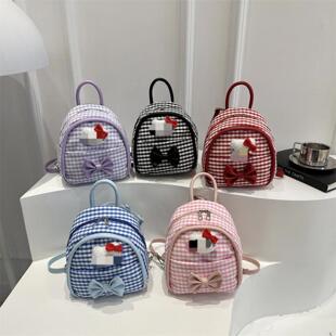 ins风格子小背包3-6岁女童时尚流行定型书包KT猫可爱幼儿园双肩包