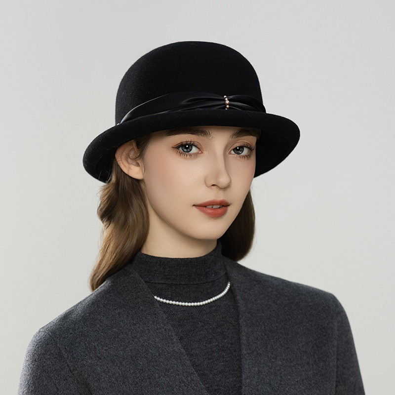 羊毛礼帽女留洋千金帽秋冬帽子女款显脸小卷边渔夫帽法式赫本风