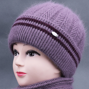 帽子女冬季中老年人妈妈针织保暖帽老人奶奶老太太加厚护耳毛线帽