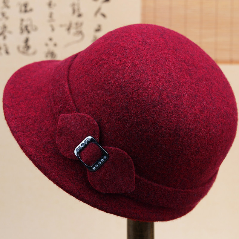 秋冬天中老年人帽子女妈妈盆帽加厚保暖帽奶奶羊毛呢礼帽老太太帽