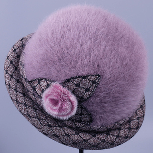 冬季妈妈帽子女中老年人兔毛保暖盆帽加绒厚棉帽老太太奶奶时装帽