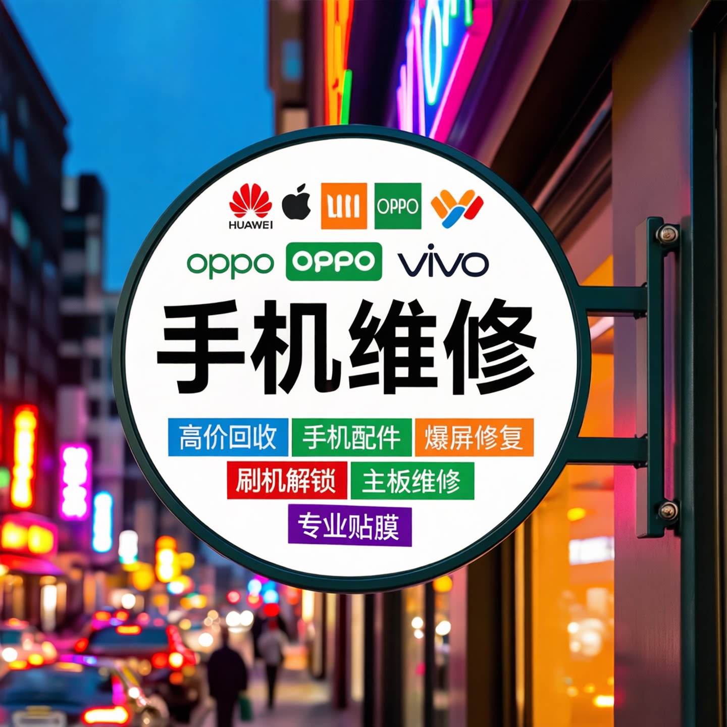 手机维修店LED灯箱广告牌门头侧招双面挂墙式户外防水灯牌发光字