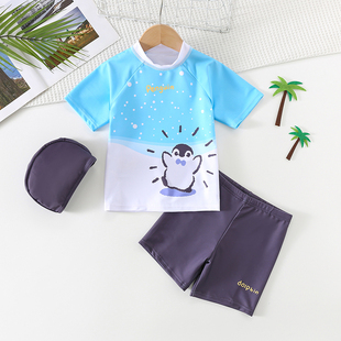 3岁5游泳衣套装 男童泳衣2025新款 儿童分体可爱小企鹅卡通男宝宝1