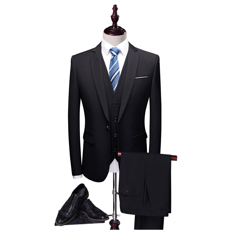 西装三件套影楼西服演出服韩版修身主持人司仪礼服男士新伴郎服装