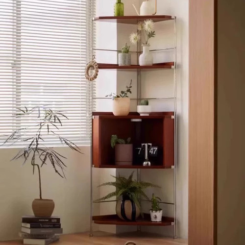 复古实木转角客厅墙角展示柜卧室小户型角落柜置物架三角展示边架