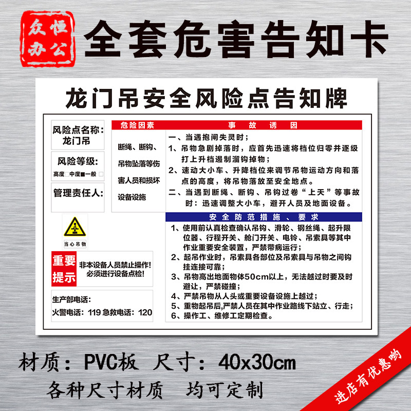 龙门吊安全风险点告知牌卡配电室当心触电安全标识牌安全警示牌