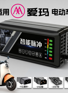 适用爱玛电动车充电器电瓶48V12AH60V72V20A新国标插头石墨烯通用