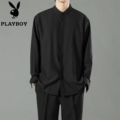 花花公子立领衬衫新中式潮流