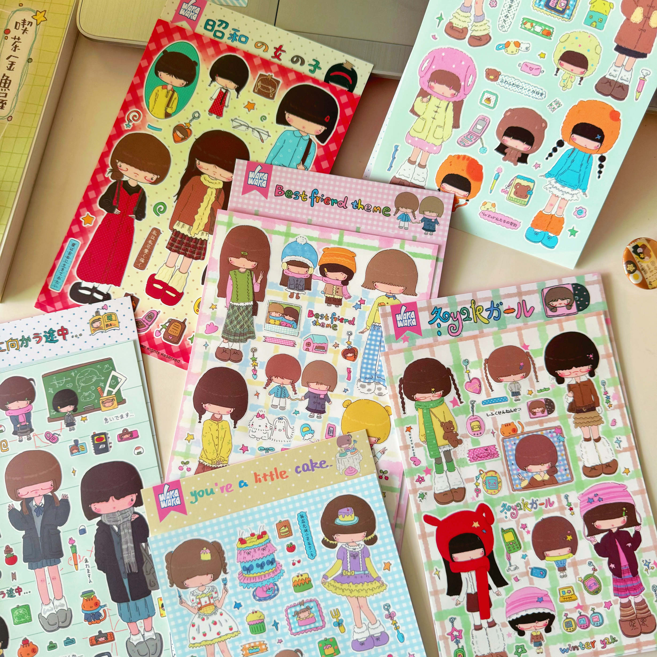 榨菜原创[涂鸦好朋友]diy手帐女孩人物贴纸拼贴素材咕卡可爱贴纸