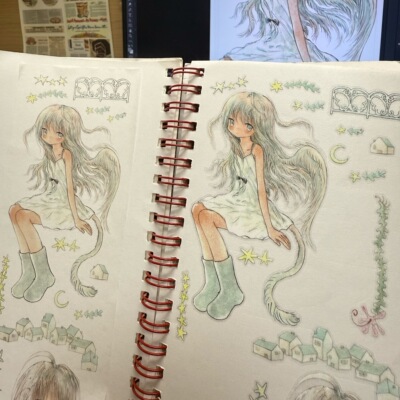 LightedSnow* 炸冰淇淋原创水色物语萌系猫耳女孩切膜贴纸卷分装