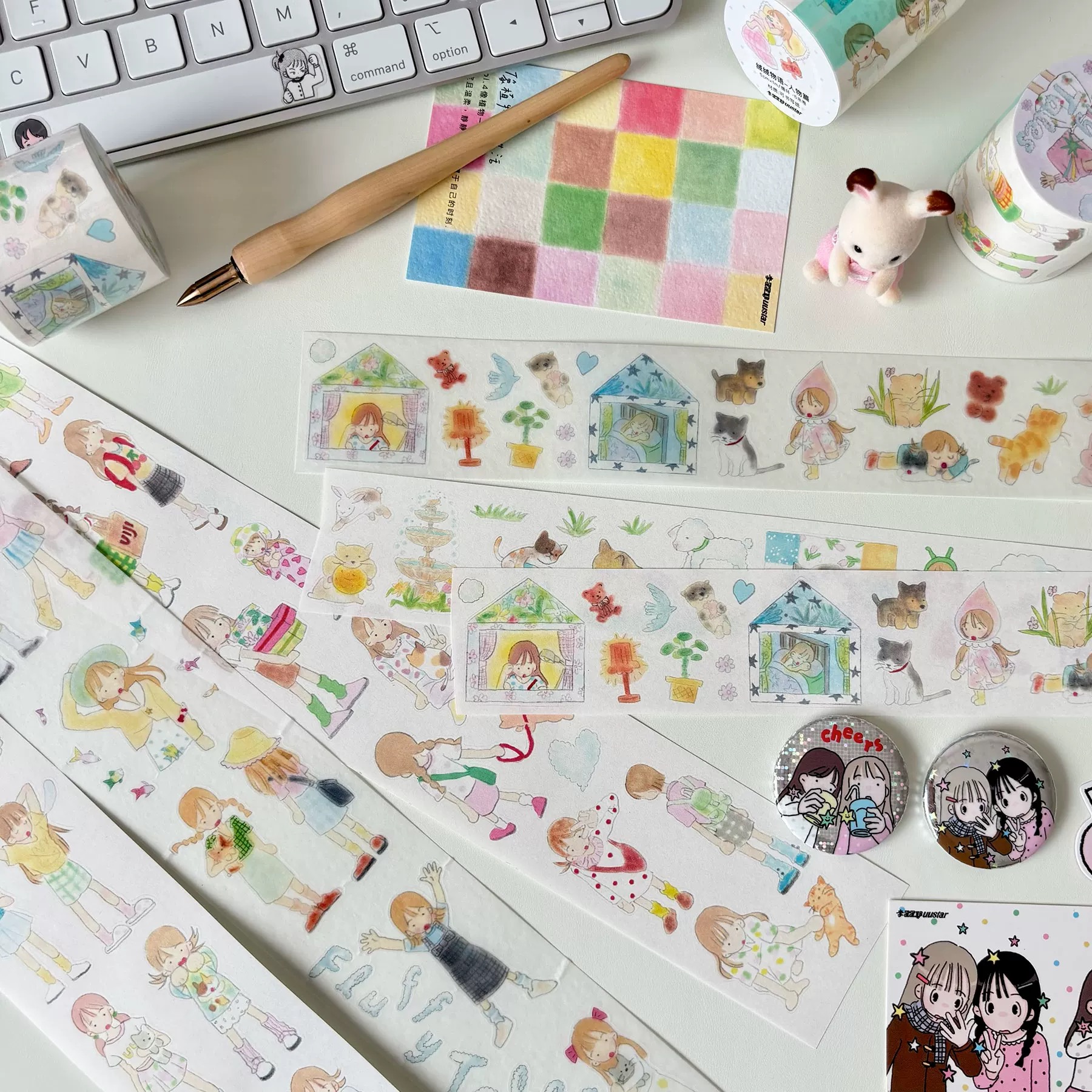 李星星《绒绒物语》贴纸卷分装原创可爱女孩插画拼贴胶带手帐贴纸