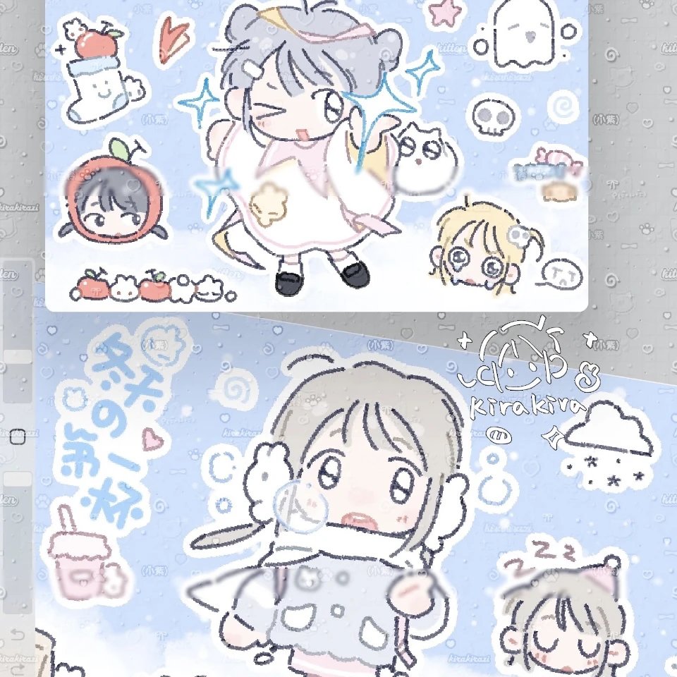 冬日印象小女孩Kirakira原创贴纸人物可爱分装素材手机手帐装饰