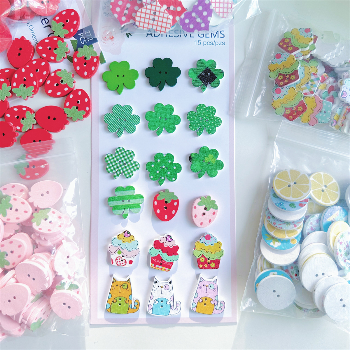 幸运四叶草木制纽扣装饰