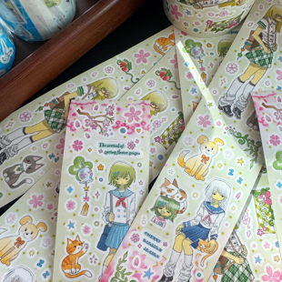 分装北北村原创章鱼草切膜贴纸卷樱花人物防水手账贴纸手机壳装饰