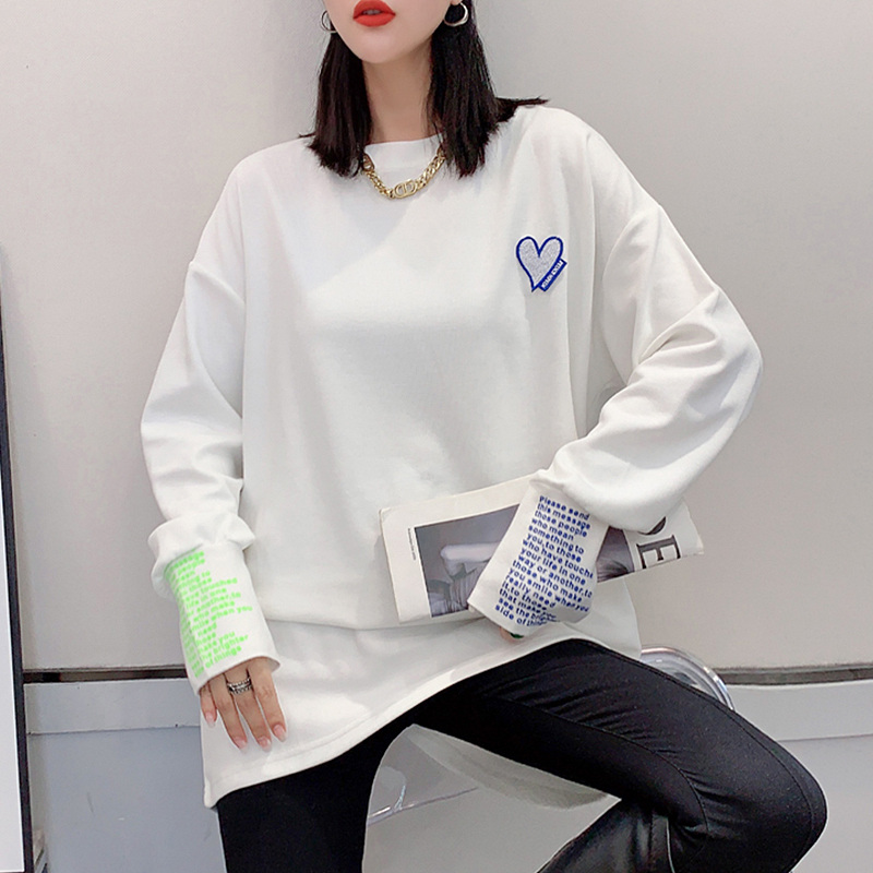 白色加厚卫衣女秋冬韩版休闲中长款打底衫保暖外套宽松长袖上衣潮