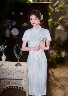 财运来复古民国中式 年轻旗袍改良2025少女日常可穿QYG 长款