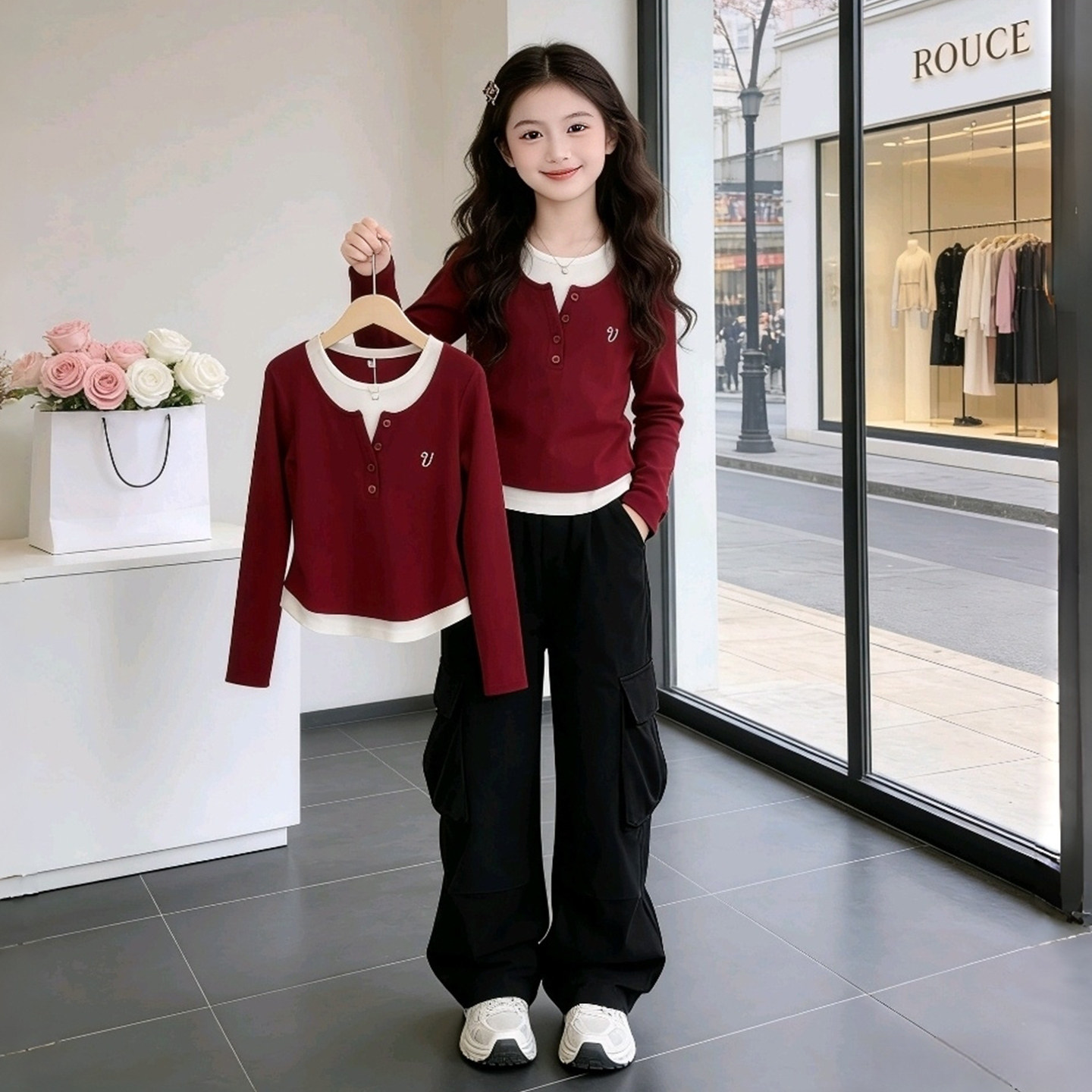 女童t恤春秋季2026新款儿童洋气韩版打底衫女大童春装假两件上衣