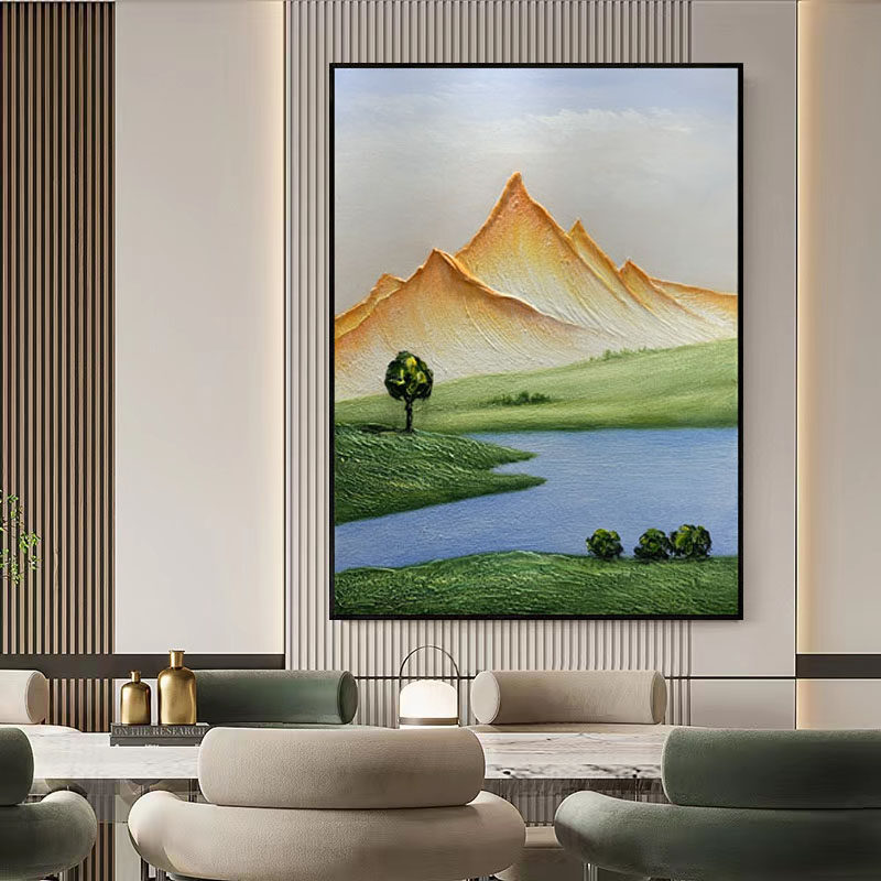 原创客厅现代简约靠山沙发背景墙装饰画手绘抽象风景厚油刀画挂画