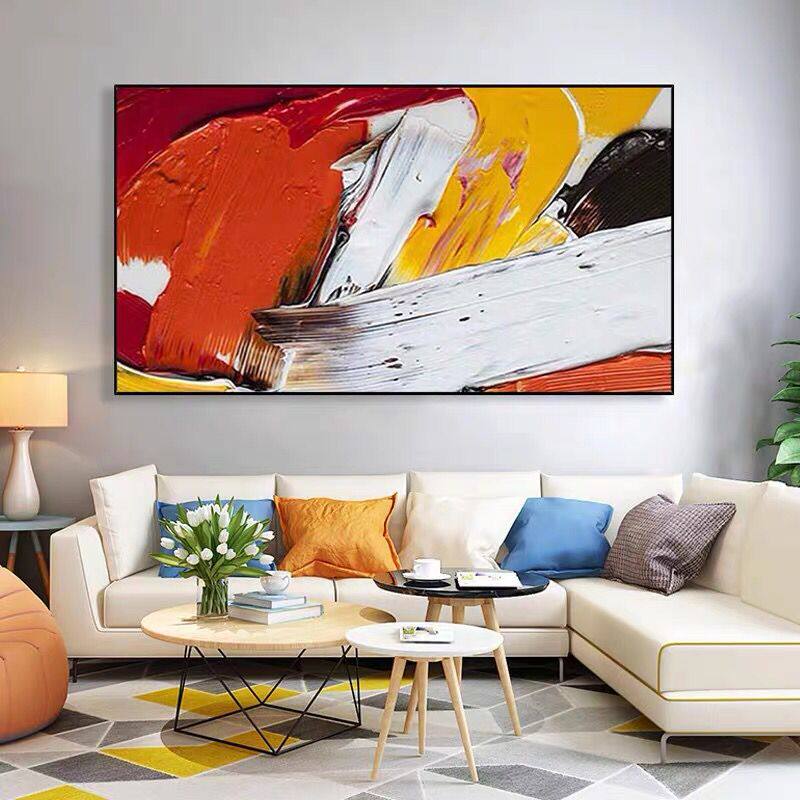 手绘油画刀画立体色彩横幅客厅沙发背景墙装饰画现代抽象大幅挂画