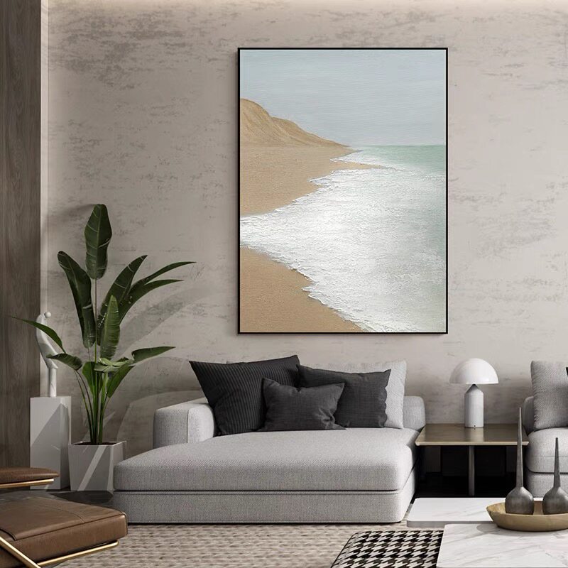 客厅装饰画现代北欧沙发背景墙挂画手绘抽象风景厚油刀画立体壁画