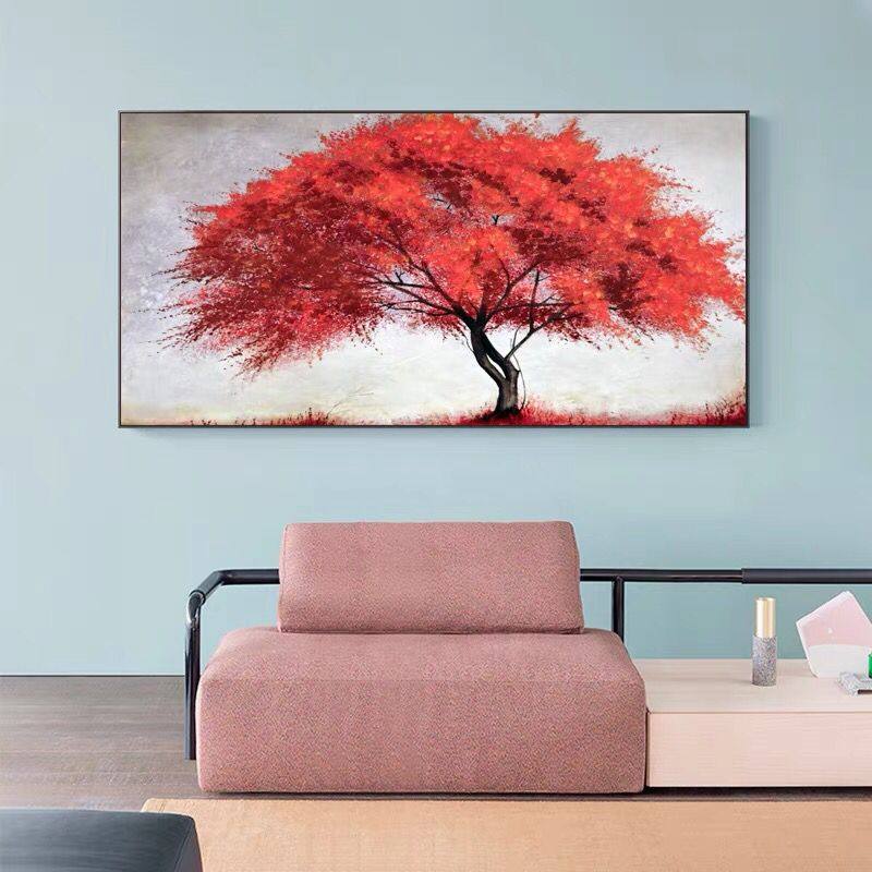 客厅装饰画现代北欧沙发背景墙挂画手绘抽象风景厚油刀画立体壁画