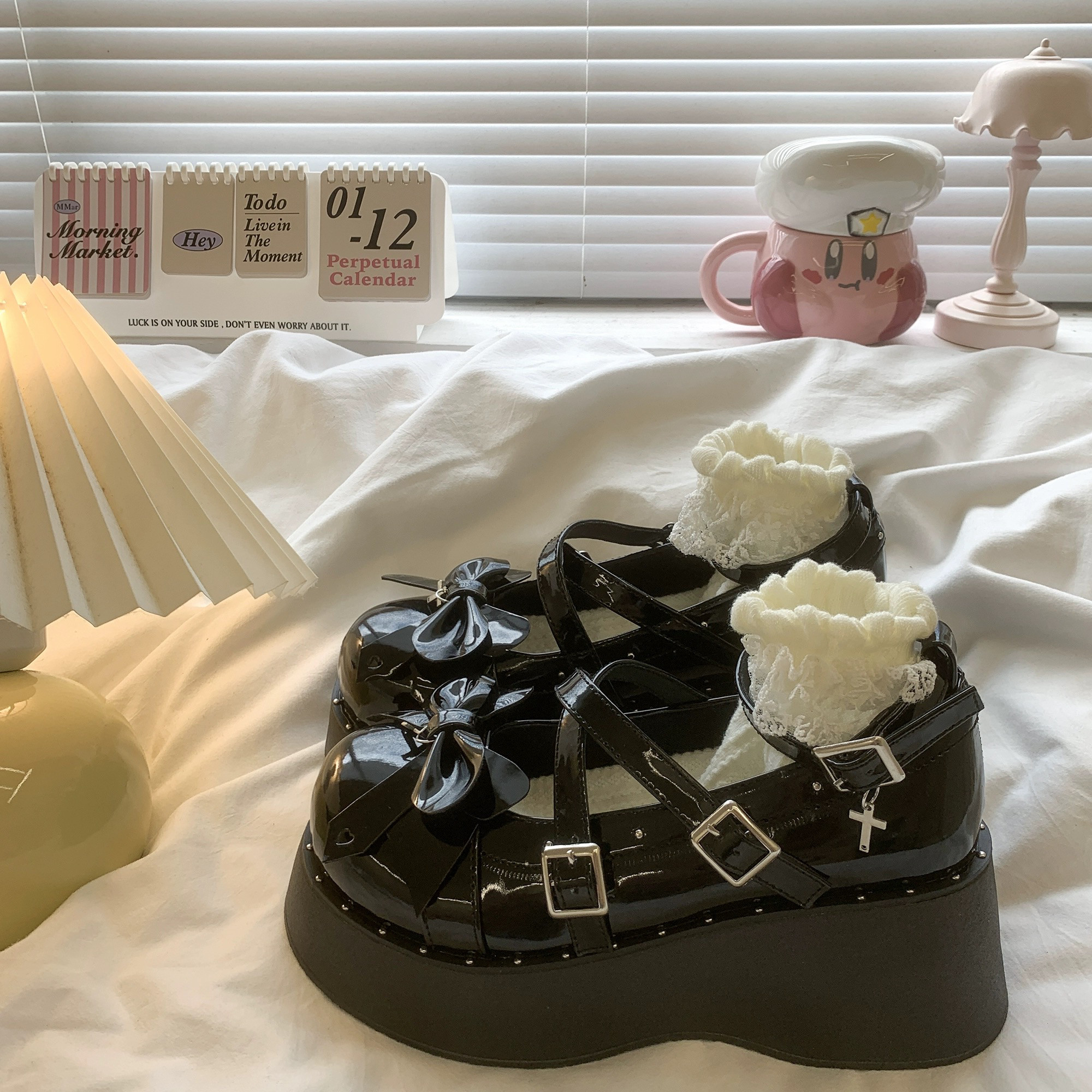黑色lolita厚底日系增高单鞋蝴蝶结玛丽珍jk制服y2k亚文化小皮鞋图片