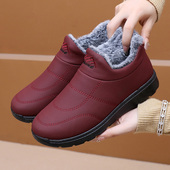 保暖老北京布鞋 棉鞋 女加绒新款 冬季 中老年短靴皮面休闲老人鞋 厚底