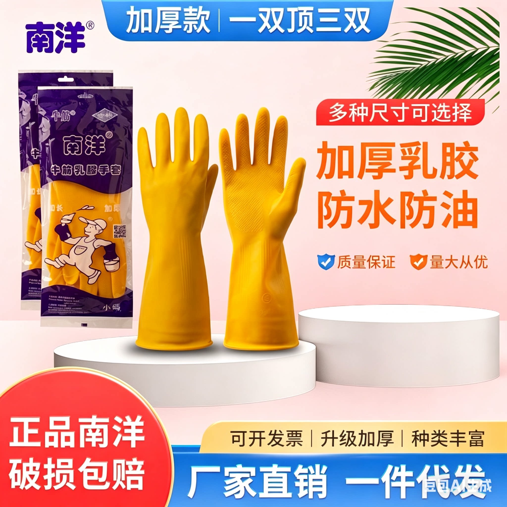 【正品天骄】南洋牛筋乳胶手套厚耐磨防水防滑保洁橡胶防护批发