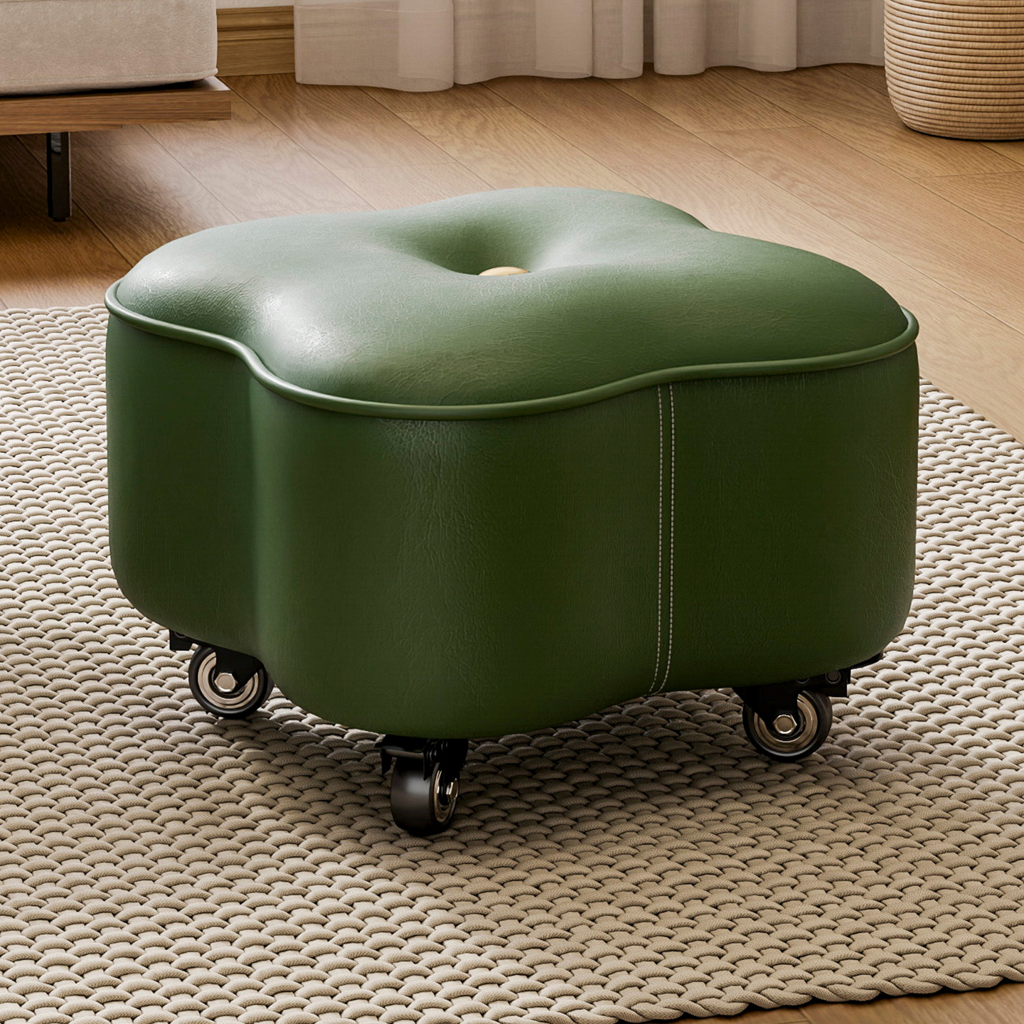 万向轮小凳子家用实木矮凳客厅静音带滑轮皮墩凳新款茶几溜溜板凳