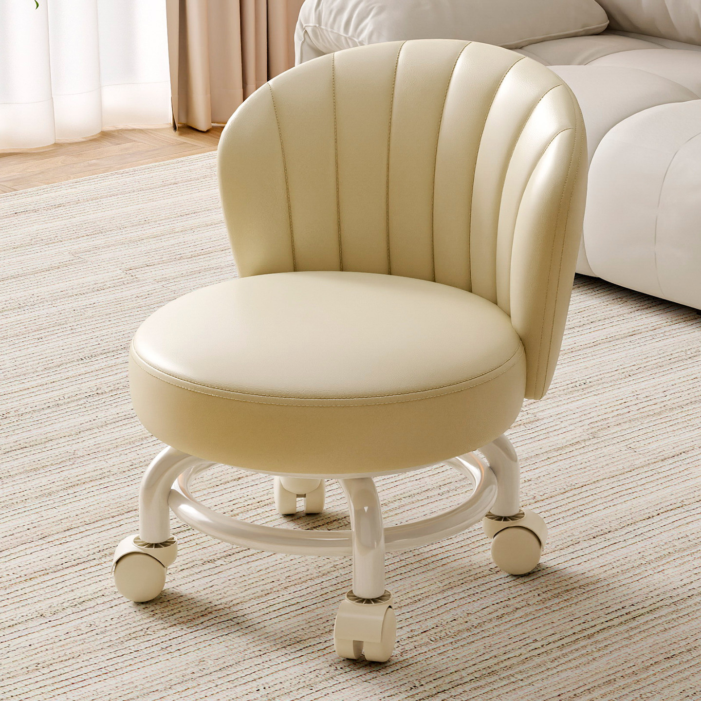 滑轮矮凳带娃神器儿童带滑轮板凳懒人圆凳靠背椅万向轮家用小凳子