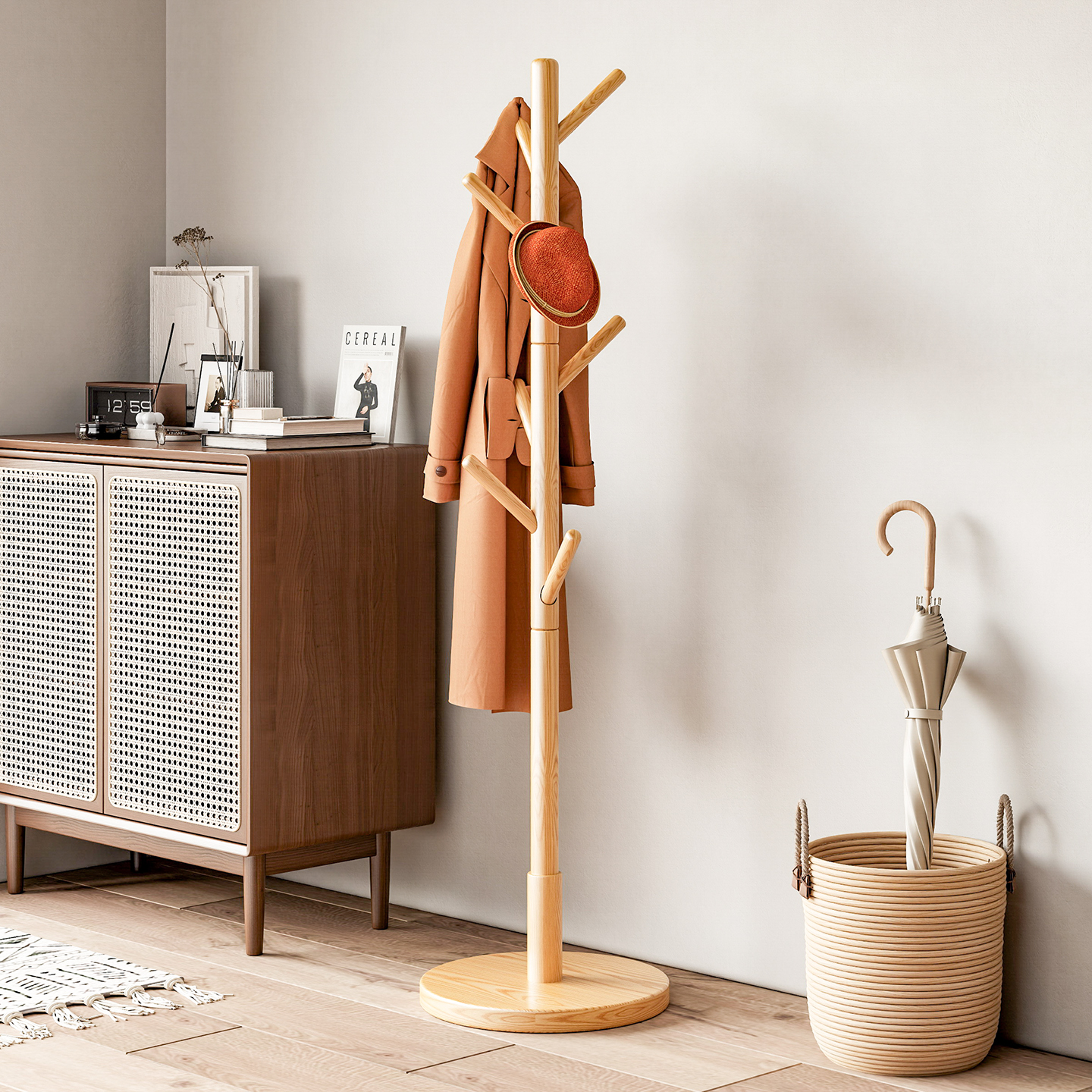 单杆式简约衣帽架家用简易收纳架实木衣服架子挂衣架落地立式卧室