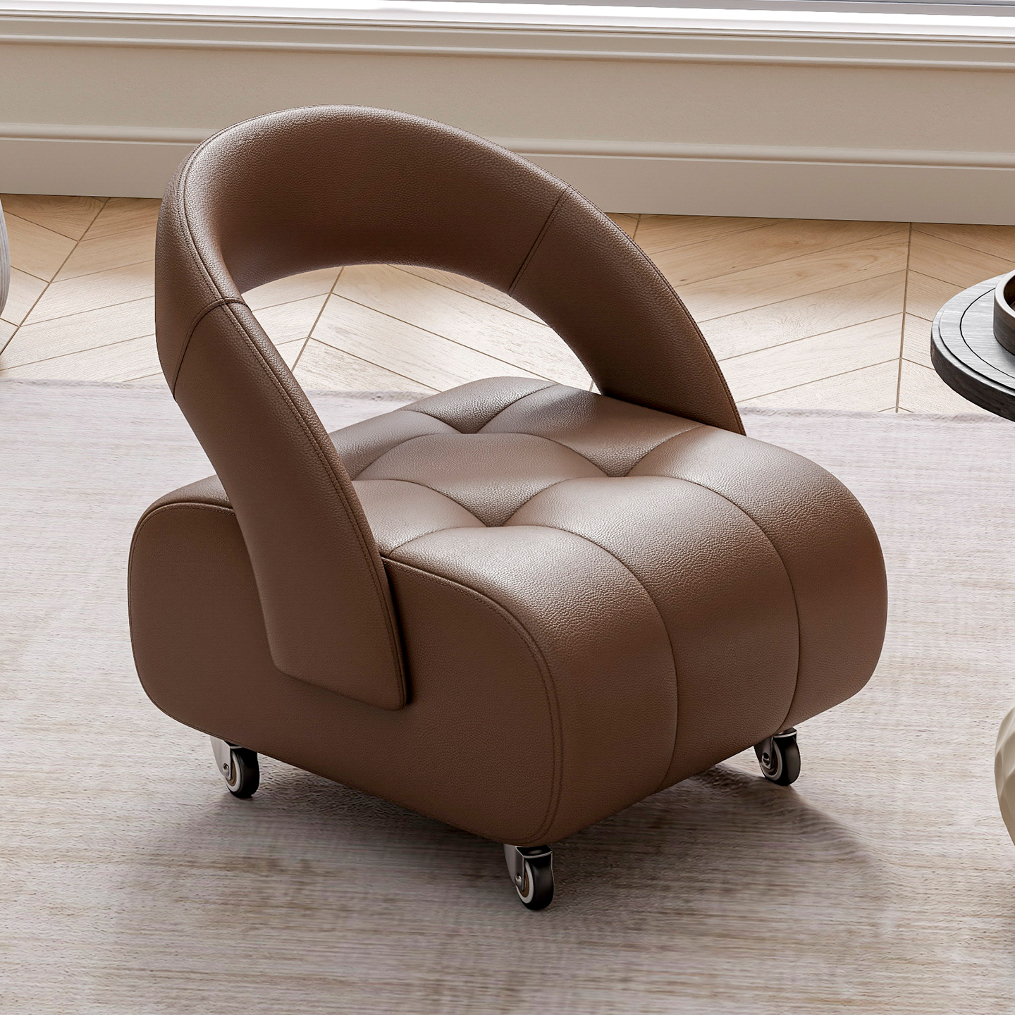 沙发凳靠背椅子意大利万向轮客厅家用小凳子高级感滑轮静音小板凳