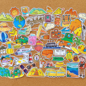 卡通旅行元 饰 素贴纸飞机动车手帐手抄报识字贴画儿童成长日记装