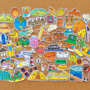 卡通旅行元素贴纸飞机动车手帐手抄报识字贴画儿童成长日记装饰